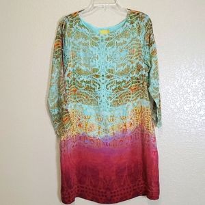 Maeve Anthropologie Cleome Shift Ombre Boho 100% Silk Dress Small